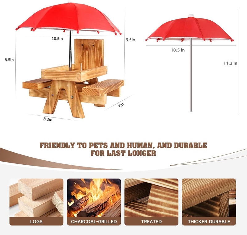 Gnodry Gnodary Squirrel Feeder with Umbrella, Squirrel Feeders for Outside, Squirrel Picnic Table Feeder - Chipmunk Feeder Hold Corn, Corn Cob, Peanuts (Bright-Red) - Image 2